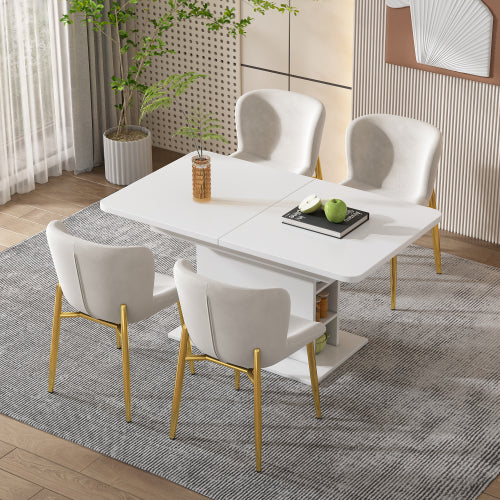 Extendable Dining Table, Dining Table With Storage, Rectangular Dining Table, Coffee Leisure Table, Modern Simple Iron Dining Table, Space-saving Multifunctional Dining Table, White