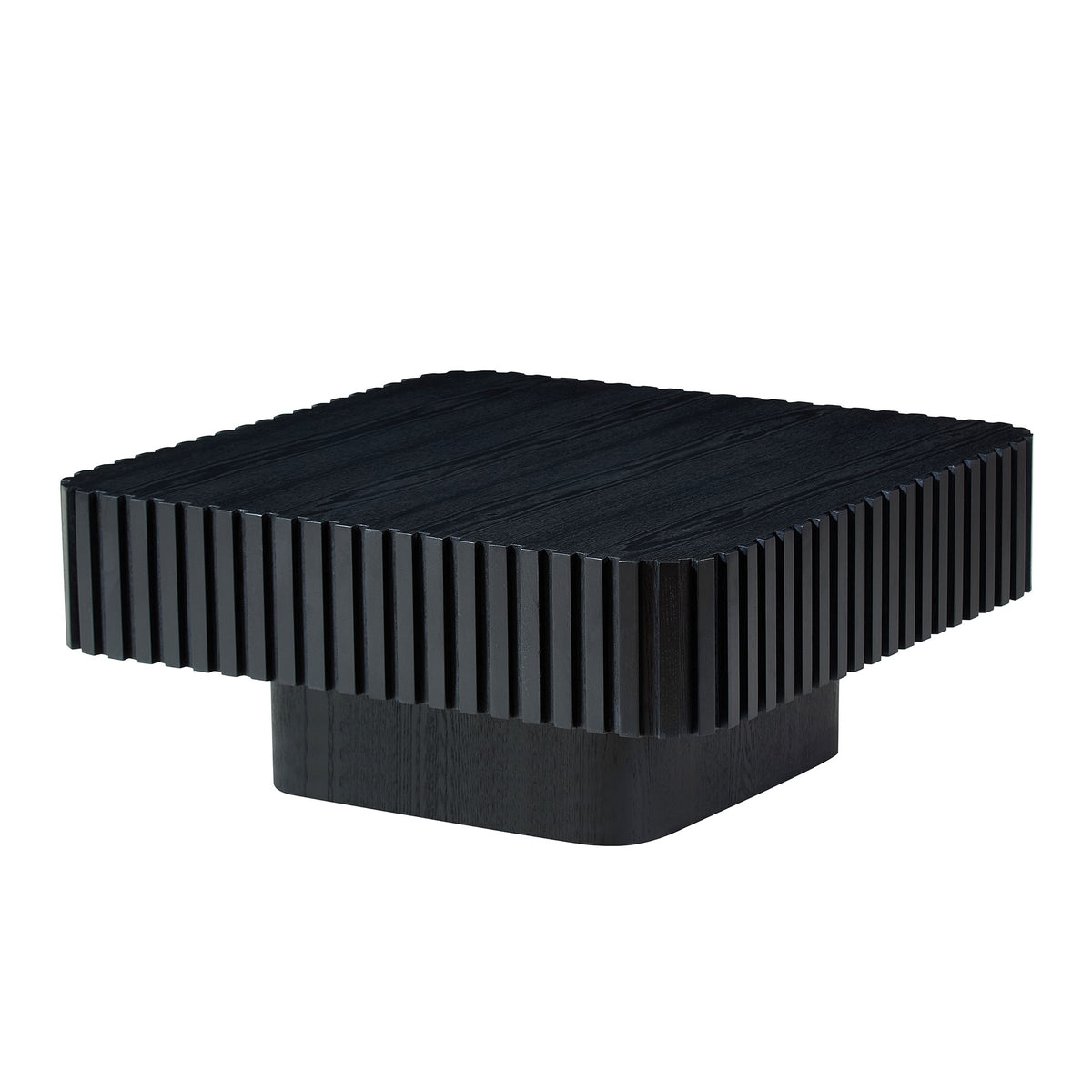 31.5 Inch Modern Handcraft Drum Coffee Table Square Coffee Table For Living Room,Small Wooden Coffee Table With Sturdy MDF Pedesta,Black Color