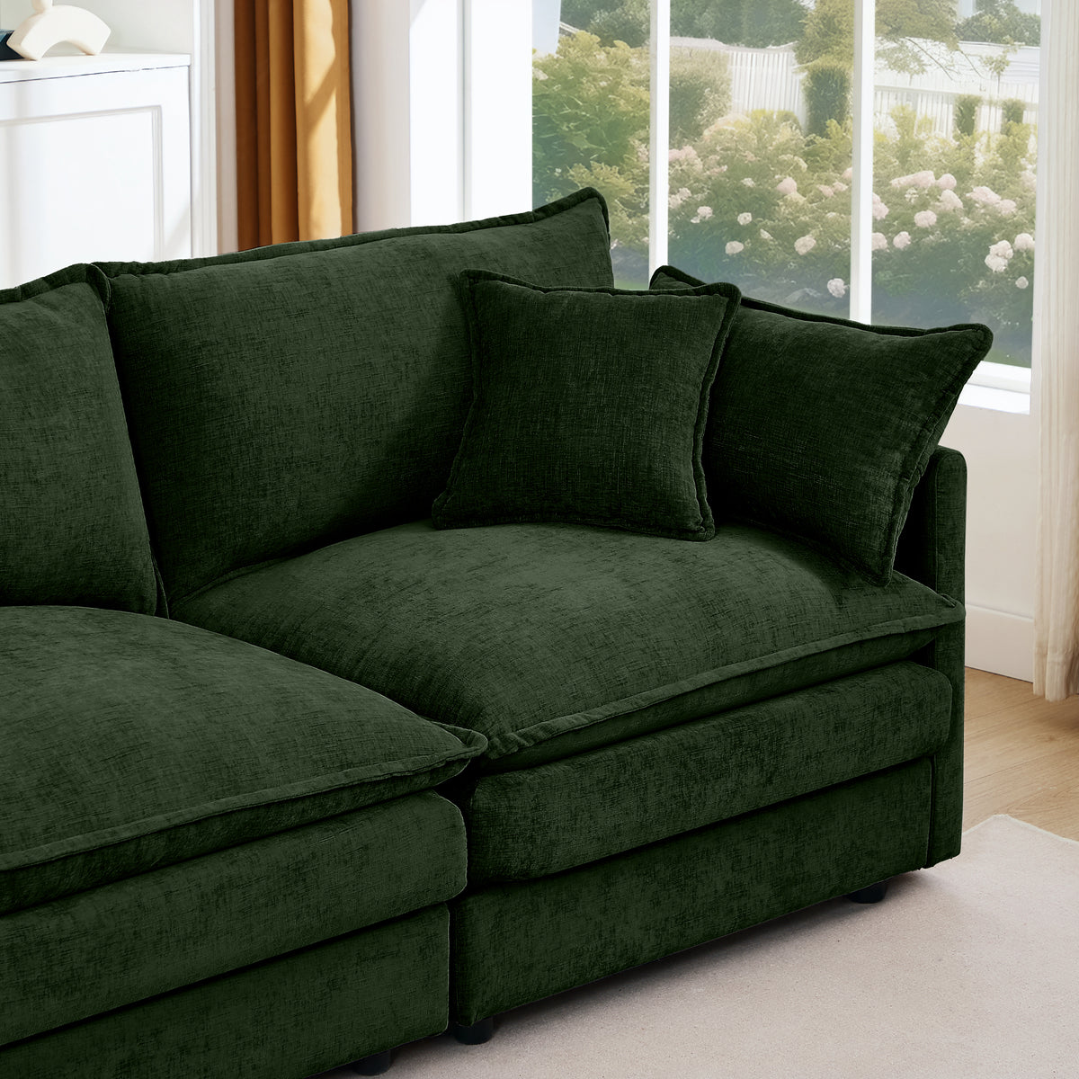 Modular Sectional Sofa, 102 Inch L Shaped Couch Set For Living Room, 3-Seater Comfy Cloud Couches With Movable Ottoman, DIY Combination, Chenille, Green