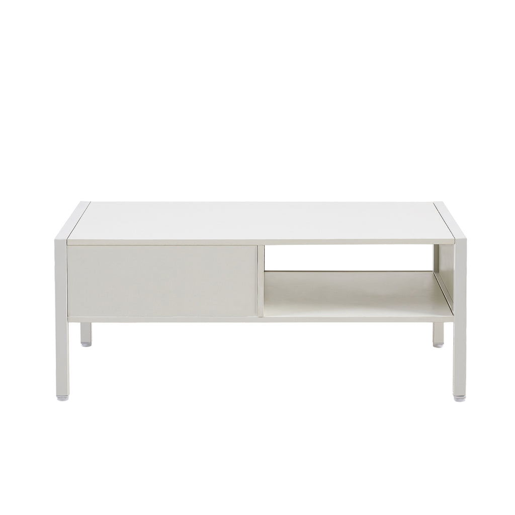 40.16 Rattan Coffee Table With Sliding Door, Metal Legs - Modern Living Room
