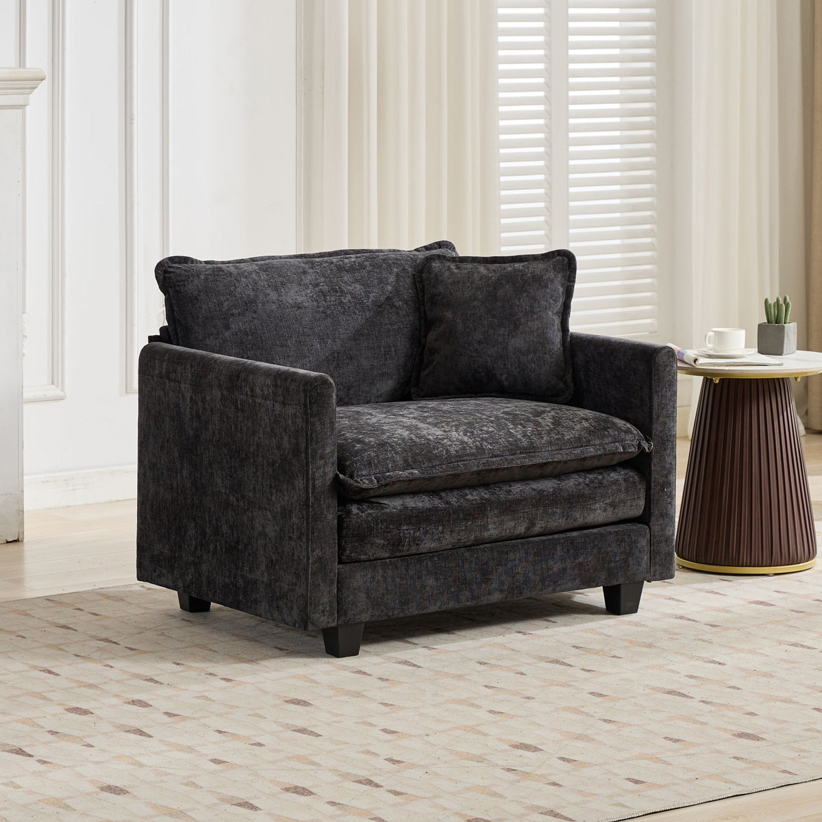 Cloud Sofa Single Seat Ottoman Is Not Included, Modern Sectional Couch, For Living Room Bedroom And Apartment, Comfy Double Layer Upholstered Seat Cushion, Breathable Chenille Fabric, Black