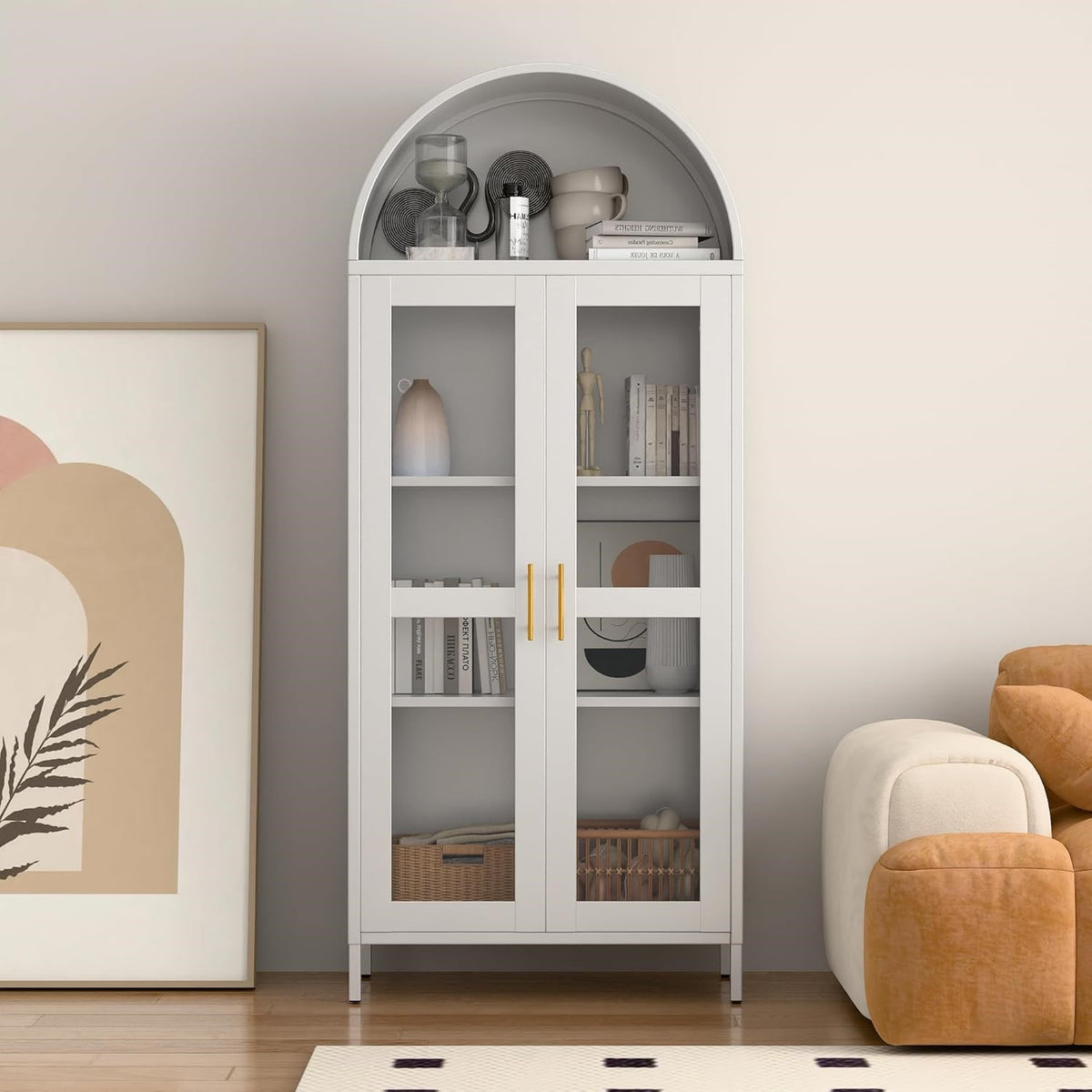 Metal Arched Household Storage Cabinet In Black And White Color