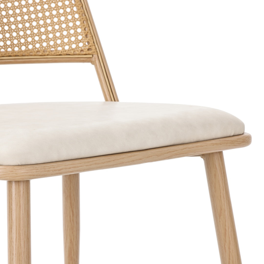 Set Of 6, PU Seat, Rattan Backrest, Bamboo Kitchen Chair With Imitation Rattan Backrest And Retro Side Armchair, Suitable For Home, Restaurant, Living Room, Cafe,beige
