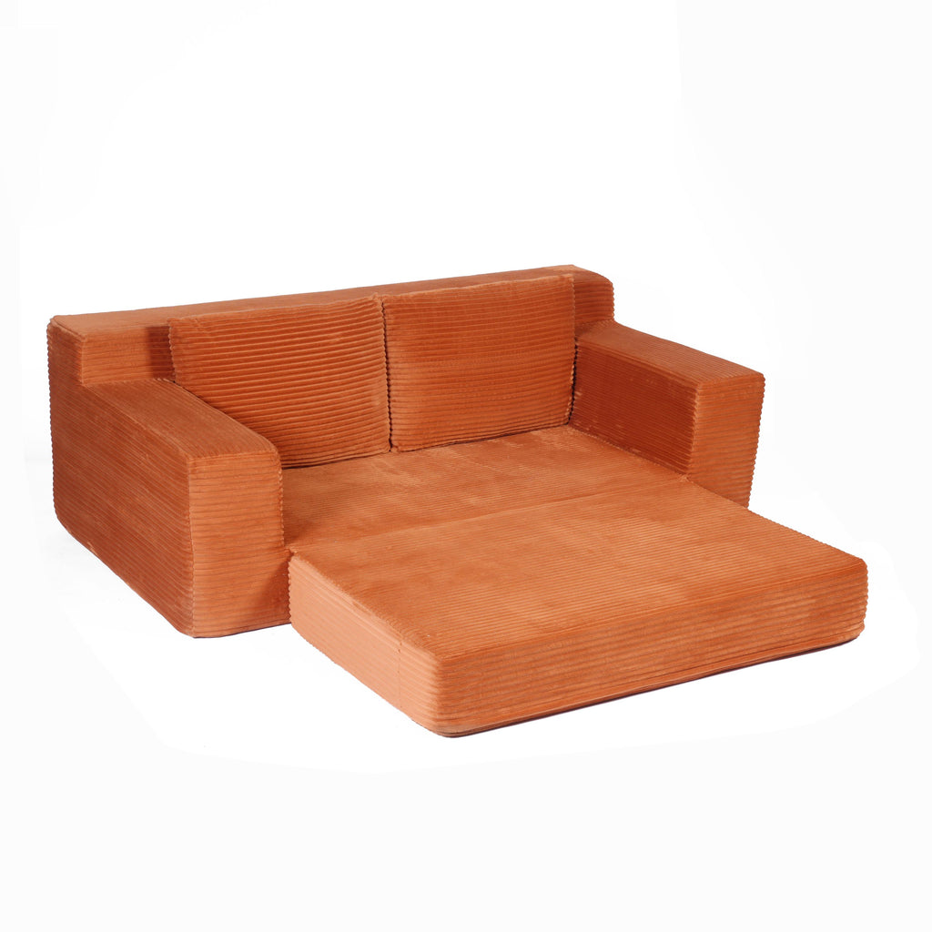 Loveseat Sofa, Comfortable Deep Seat Sofa Bed, Modern Small Corduroy Couch For Living Room Bedroom,Reversible Cushion With Pillows,No Assembly Required,Orange