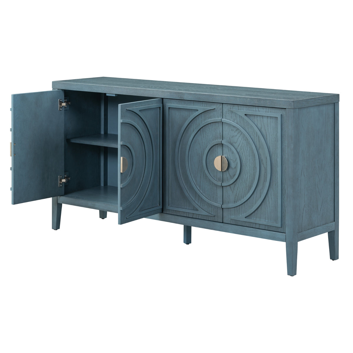 TREXM Retro Sideboard With Circular Groove & Round Metal Handle For Dining