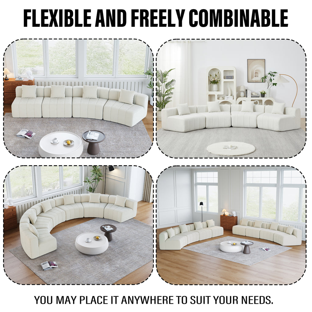 Chenille Curved Sectional Sofa With 4 Pillows,Curved Symmetrical Modular Sofa Sectional ,Two Curved Seats And Two Single Seats