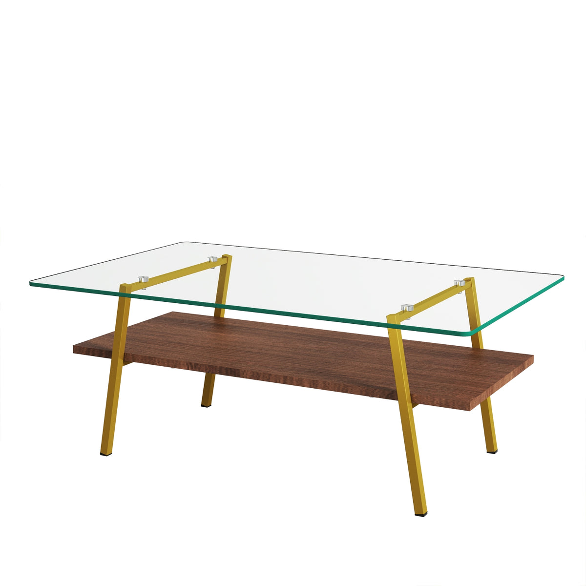 Rectangle Coffee Table, Tempered Glass Tabletop With Gold Metal Legs, Modern Table For Living Room