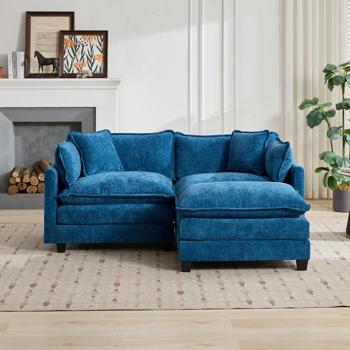 Cloud Sofa LoveSeat Ottoman Is Not Included, Modern Sectional Couch, For Living Room Bedroom And Apartment, Comfy Double Layer Upholstered Seat Cushion, Breathable Chenille Fabric, Blue.SW5012BL