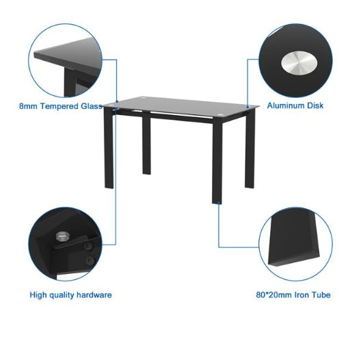 Modern Tempered Glass Black Dining Table