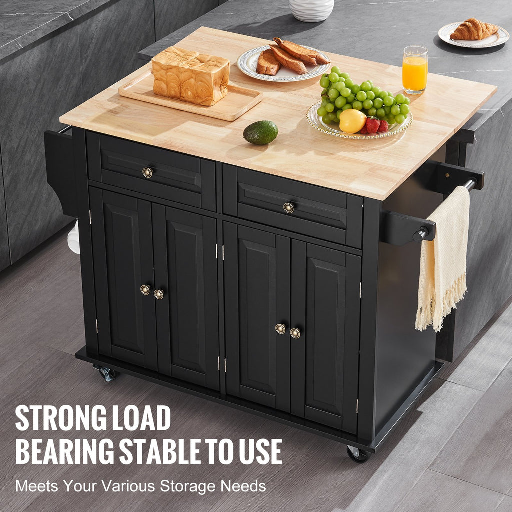Kitchen Island Cart Rolling Storage Cabinet On Wheel With Drawer & Shelves