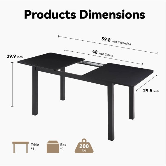 59 Extendable Dining Table, Modern House Dining Room Table For 4-8, Wooden Kitchen Table , Dining Room, Working Office, Home Living Room Furniture For Small Space, Black