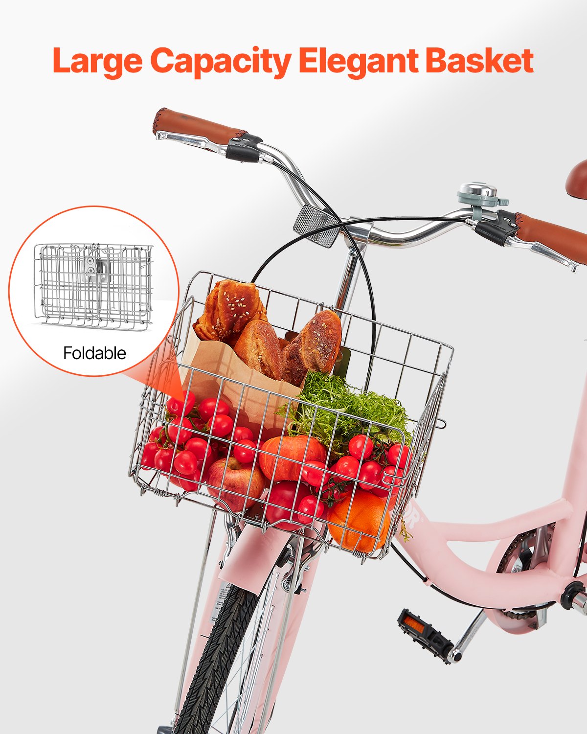 Cruiser Bike, 1-Speed, 26-Inch Pink Beach Cruiser Bike With Large Capacity Basket And Rear Rack, Secure & Sturdy Cruiser Bike With Adjustable Seat, Fits For Cycling, Exercise & Shopping