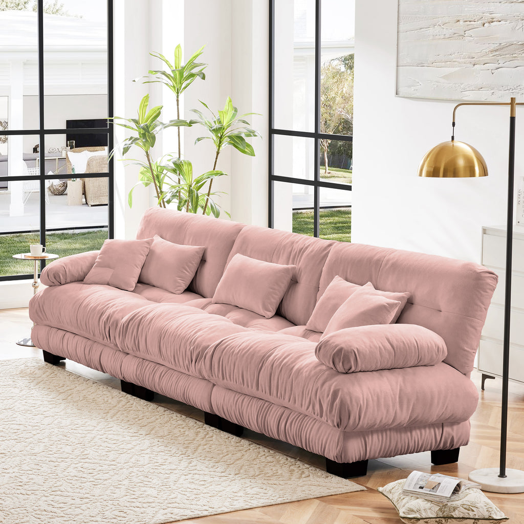 3-Seater Sectional Sofa Modular Deep Seat Sofa Couch , Chenille Sofa Soft Comfy Upholstered Furniture For Living Room, Apartment, Studio, Office,Chenille Pink