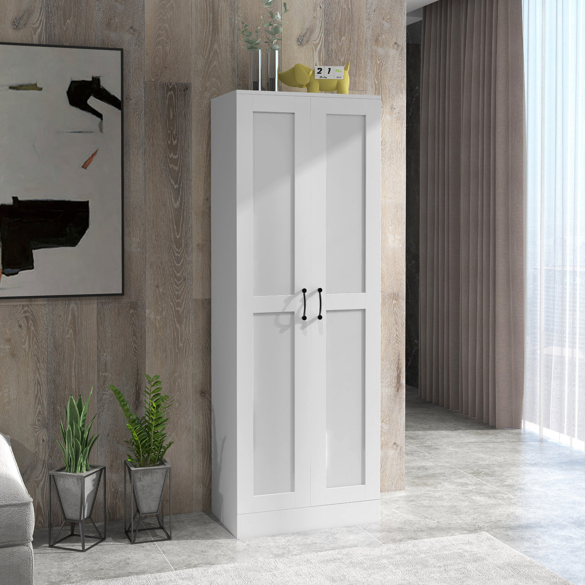 White Storage Cabinet with Adjustable Shelves and Tall Design, for Kitchen Storage , Perfect for Home Use and Family Organization
