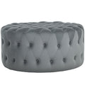 Round Ottoman Coffee Table With Velvet-feel Upholstery, Button Tufted Design And Padded Seat, Dark Gray