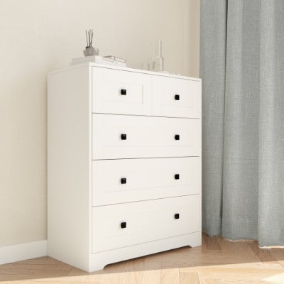 White 5 Drawer Dresser | Farmhouse Chest of Drawers