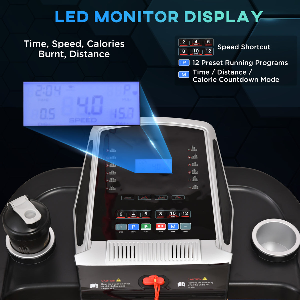 Folding Treadmill, 2.0HP Incline Treadmill Running Machine, 12.8 Km/h, With LED Display, Manual Incline, 12 Preset Programs, Drink & Phone Holder For Home Gym Fitness