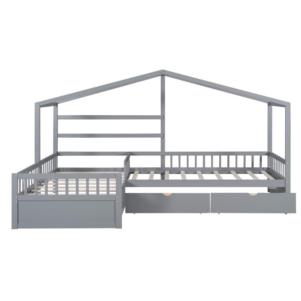 Twin Size House Platform Bed With Three Storage Drawers,Gray