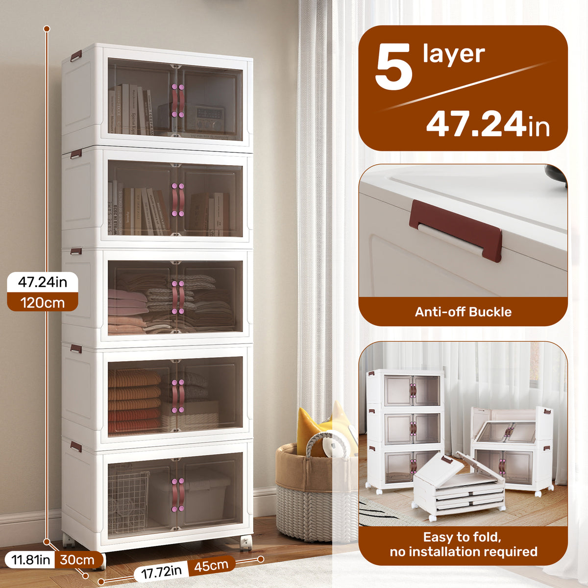 Portable Collapsible Storage Box, Folding Storage Bin - Clear Transparent Design With Lids And Pulley