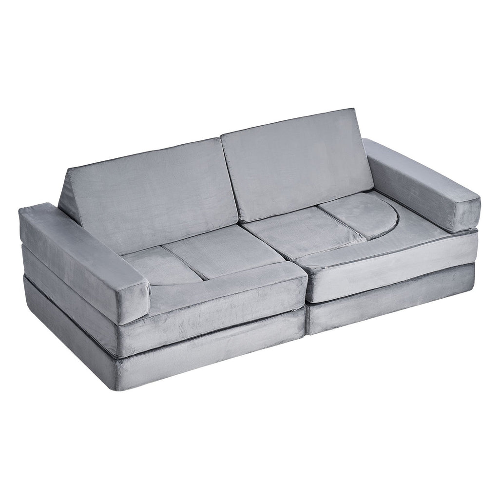 Modular Kids Play Couch, Sectional Toddler Sofa With Armrests, 28D Sponge & Short Pile, Convertible Kids Modular Couch DIY Creative Combination For Playroom, Bedroom, Living Room, 14 Pcs, Gray