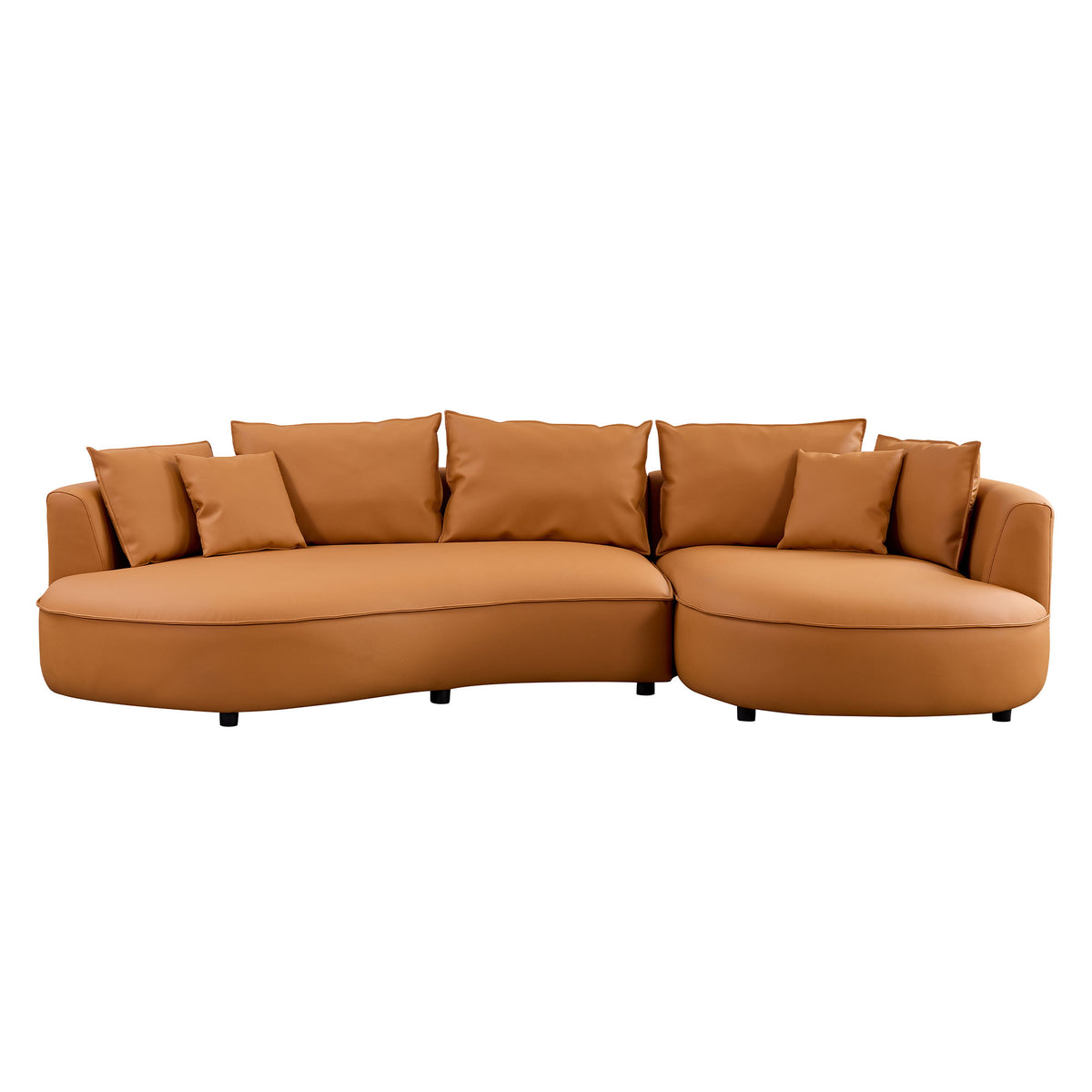 Modern Sectional Curved Sofa Couch For Living Room,Upholstered 5-Seat Sofa Couch Eco-leather Couch Set For Apartment Office,Orange