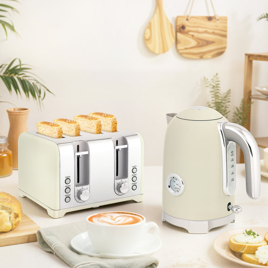 Retro 3000W Kettle And Toaster Set - Grey