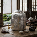 925 Sterling Silver Elegant Hand-Carved Silver Beverage Dispenser with Lotus and Koi Pond Motifs - Handicraft