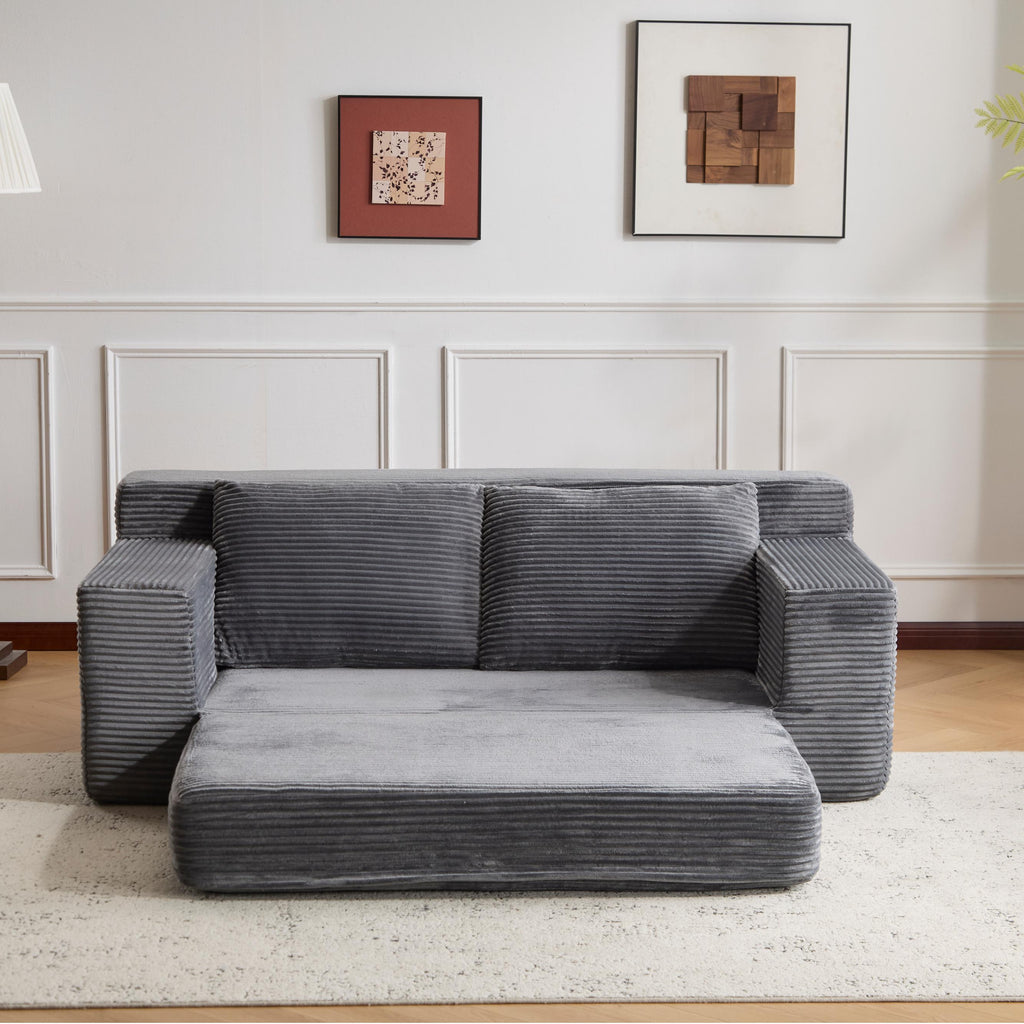 Loveseat Sofa, Comfortable Deep Seat Sofa Bed, Modern Small Corduroy Couch For Living Room Bedroom,Reversible Cushion With Pillows,No Assembly Required,Dark-grey