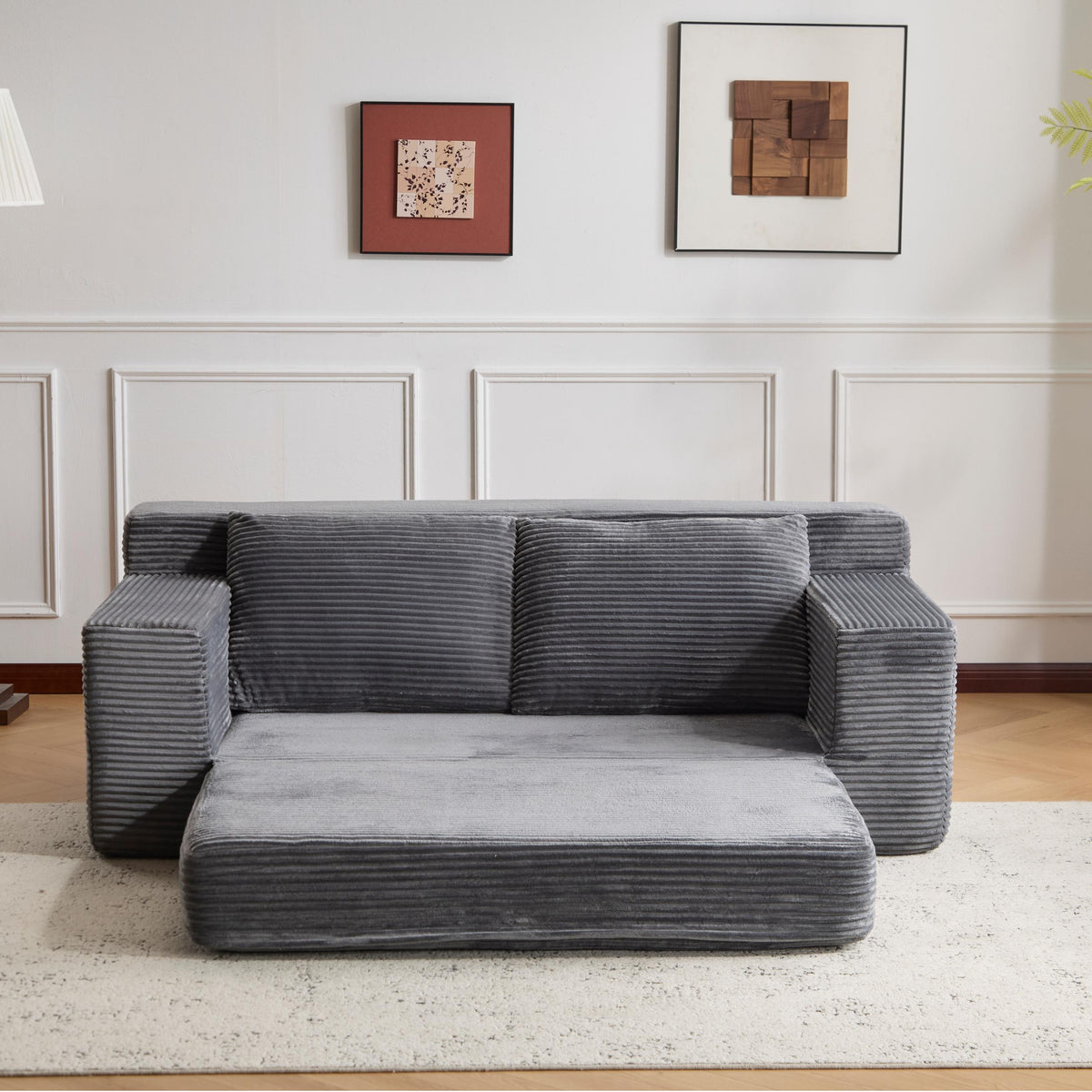 Loveseat Sofa, Comfortable Deep Seat Sofa Bed, Modern Small Corduroy Couch For Living Room Bedroom,Reversible Cushion With Pillows,No Assembly Required,Dark-grey