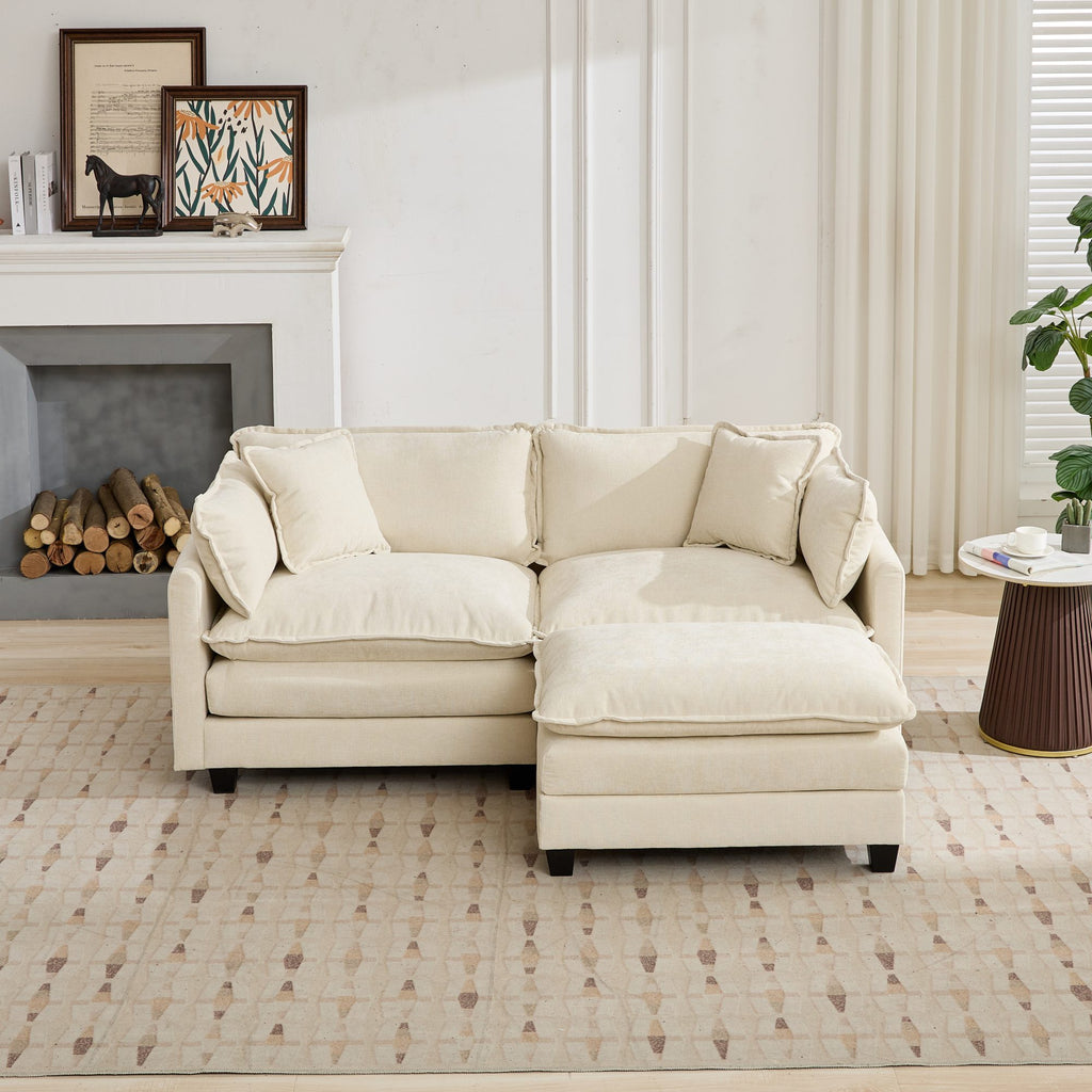 Cloud Sofa Ottoman Only, Modern Sectional Couch, For Living Room Bedroom And Apartment, Comfy Double Layer Upholstered Seat Cushion, Breathable Chenille Fabric, Beige