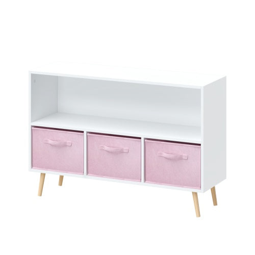 Fiberboard Children's Bookshelf With Foldable Fabric Drawers