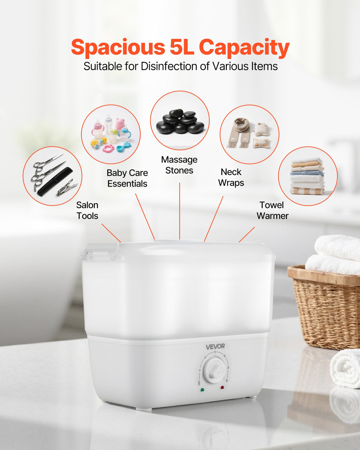 Hot Towel Warmer, 1.1 Gal Small Towel Steamer With Clip & Indicator, Holds 12-15 Towels, Portable Facial Warmer Quickly Heats Up In 5 Minutes, For Spa, Barber, Manicures, Massage, Salon, White