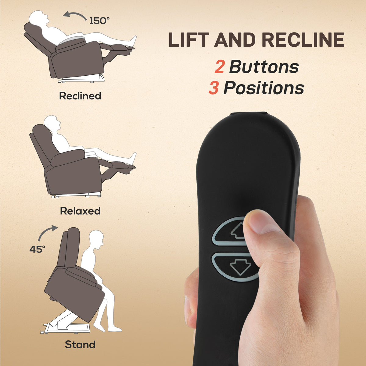 Power Lift Chair for Elderly, Faux Leather Recliner Sofa with Vibration Massage and Heat, Remote, Side Pockets, Brown