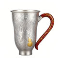 925 Sterling Silver Handcrafted Silver Hammered Cup Featuring Red Lacquered Handle and Gourd Accent - Handicraft