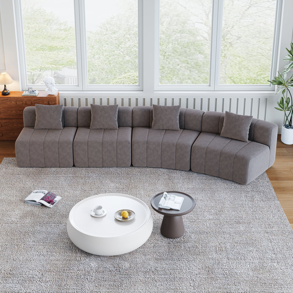 Chenille Curved Sectional Sofa With 4 Pillows,Curved Symmetrical Modular Sofa Sectional ,Two Curved Seats And Two Single Seats,Two Curved Seats And Two Single Seats
