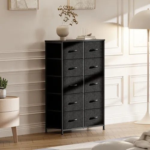 Bedside Table For Bedroom With 10 Fabric Drawers Storage Cabinet Steel Frame Closet For Clothes Storage Display Cabinet