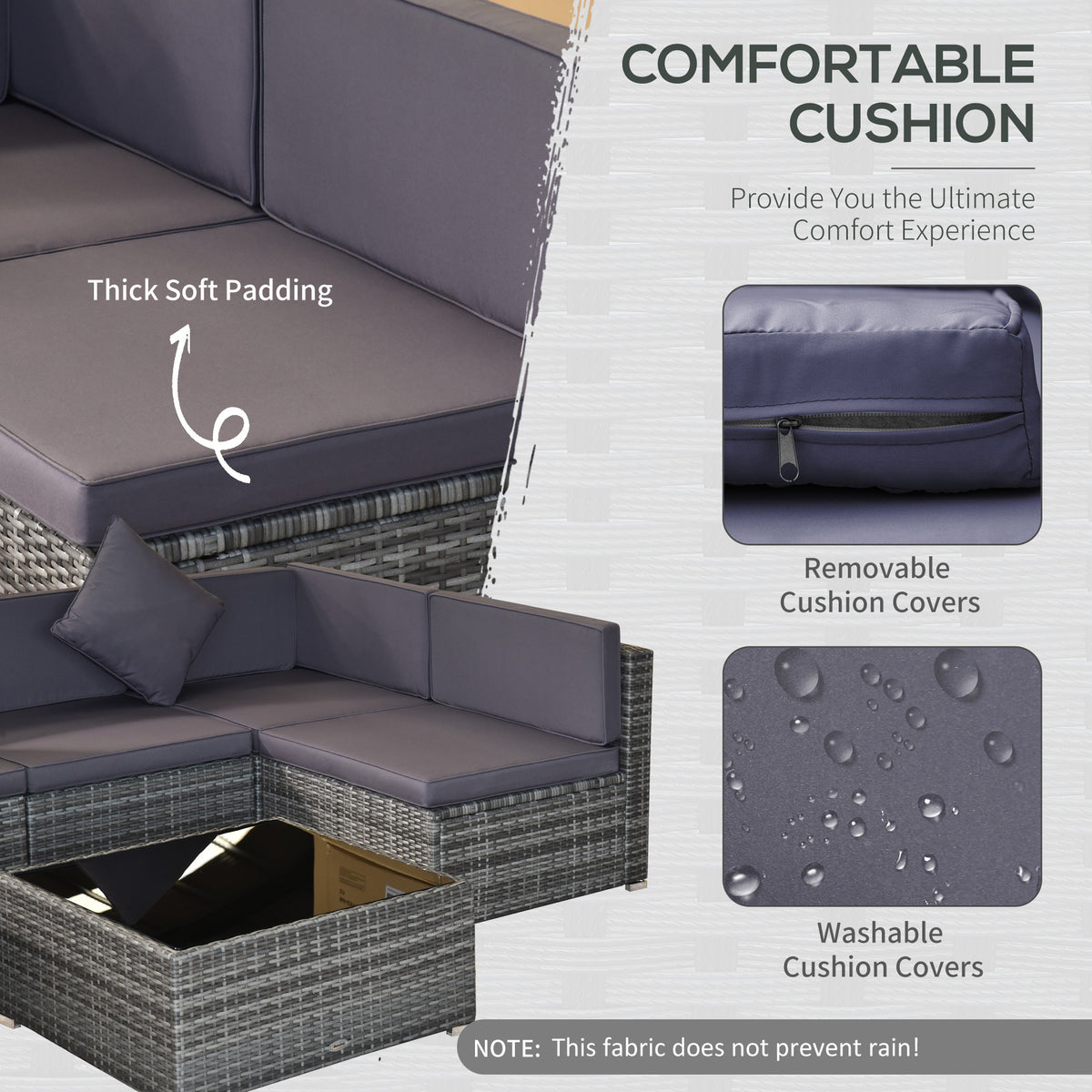 7 Piece Wicker Patio Furniture For Backyard Outdoor Sectional Sofa With Cushions  Tempered Glass Coffee Table Pillows Gray