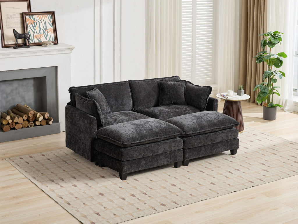 Cloud Sofa Ottoman Only, Modern Sectional Couch, For Living Room Bedroom And Apartment, Comfy Double Layer Upholstered Seat Cushion, Breathable Chenille Fabric, Black
