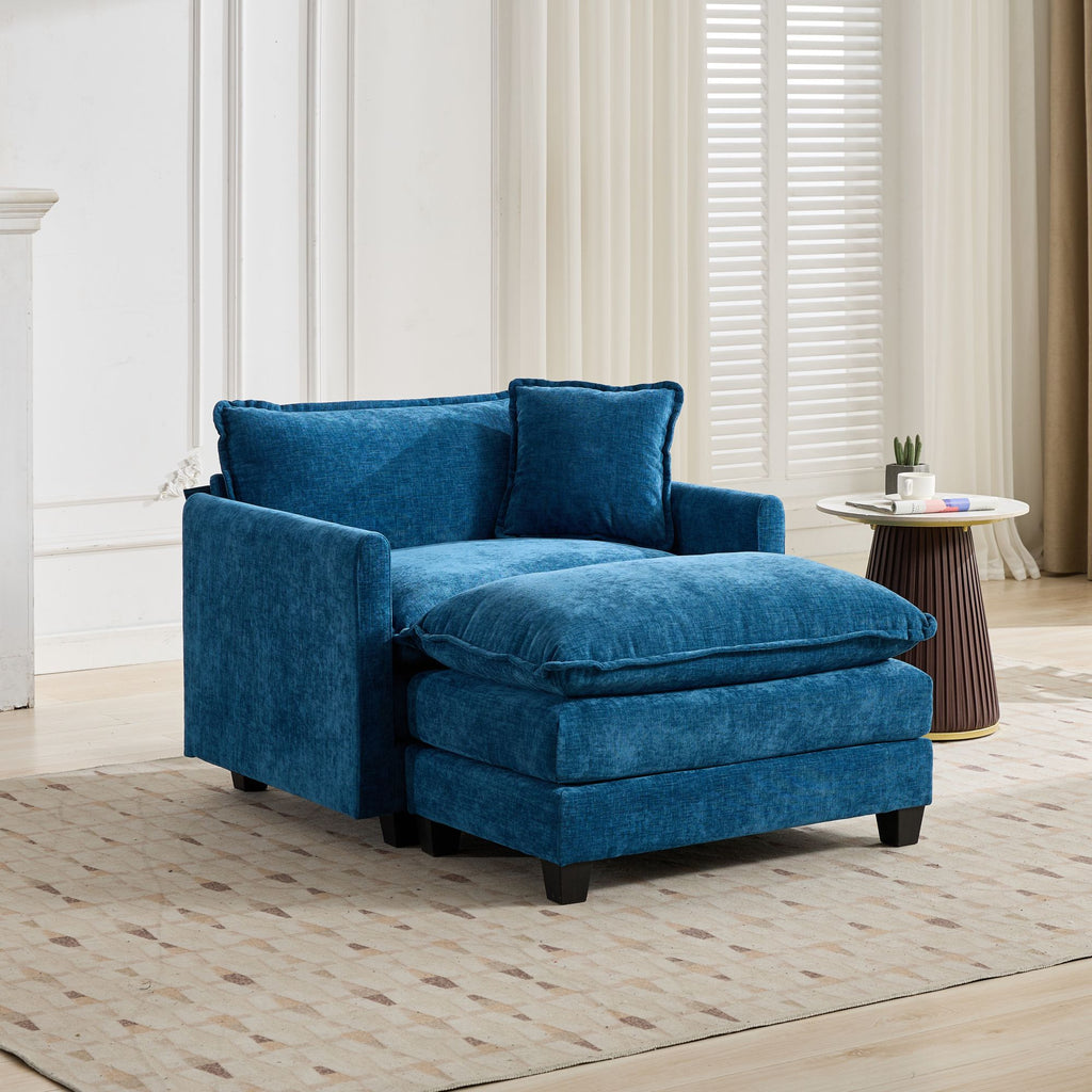 Cloud Sofa Ottoman Only, Modern Sectional Couch, For Living Room Bedroom And Apartment, Comfy Double Layer Upholstered Seat Cushion, Breathable Chenille Fabric, Blue