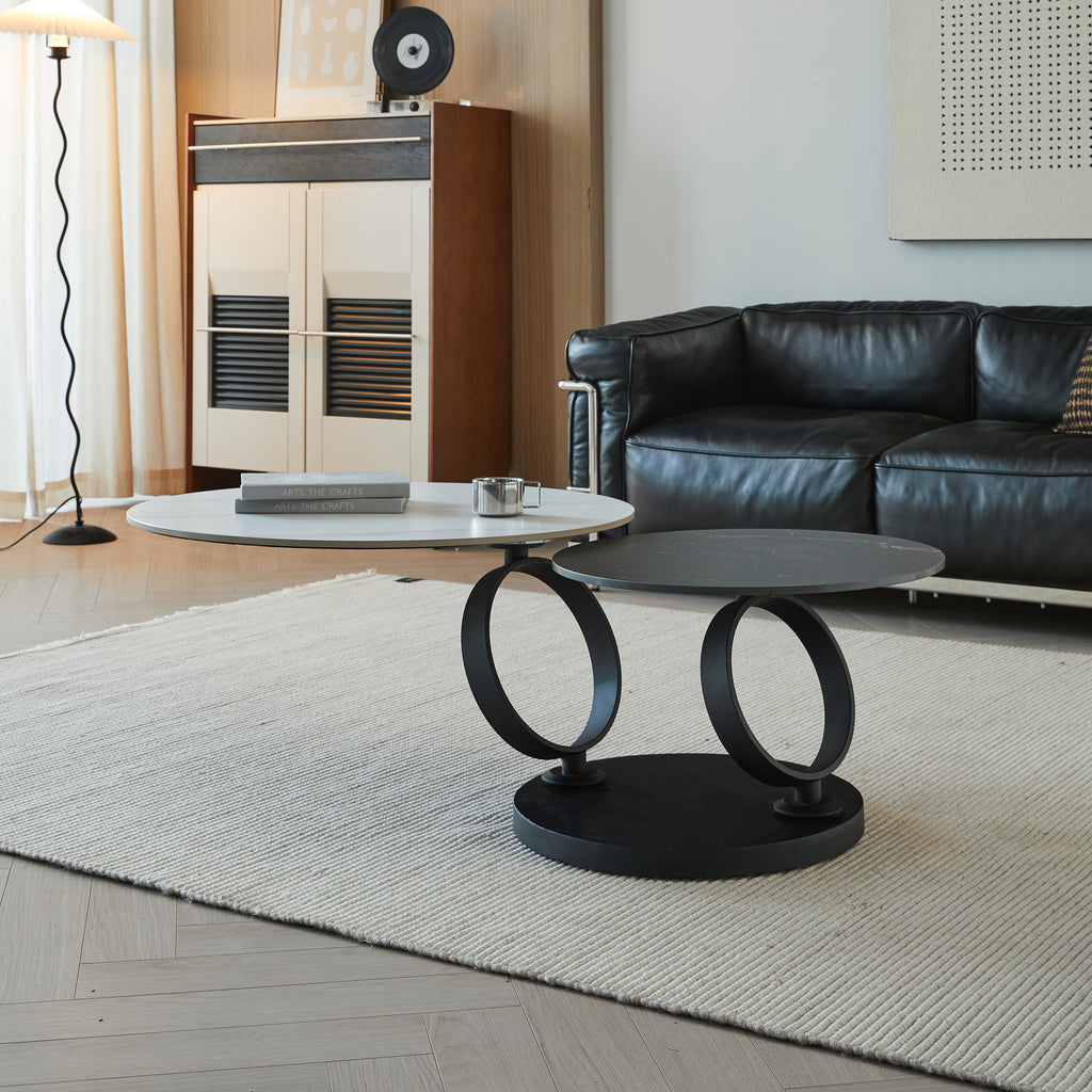 Round Nested Coffee Tables  White & Black Faux Marble Top With Sturdy Black Metal Frame, Space-Saving Living Room Coffee Table Set For Sofa Side, Apartment  Home Decor