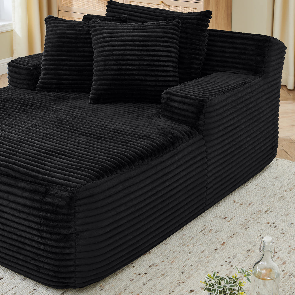 Single Lazy Sofa Lounge Chair, No Assembly Required, Made Of Velvet Fabric, Fluffy Modern Single Lounge Chair, Used For Indoor Living Rooms And Bedrooms-Black