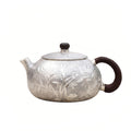 Pure 999 Fine Silver Elegant Hand-Hammered Pure Silver Teapot Featuring Intricate Bamboo Relief and Wrapped Handle - Handicraft