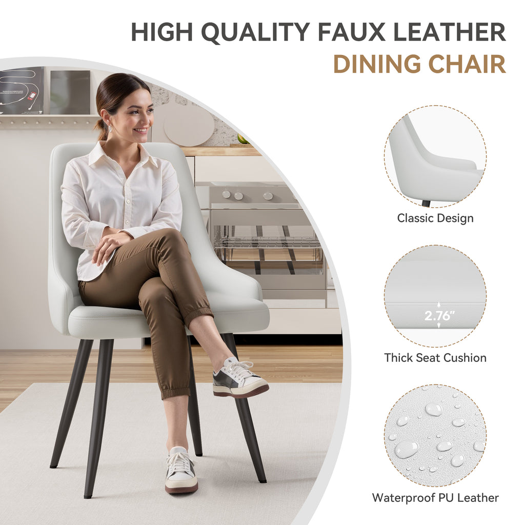 Modern Dining Chairs Set Of 2, Faux Leather Upholstered Dining Room Chairs With Widened Seat, Armless Side Chairs With Metal Legs