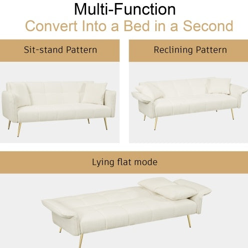 70.1 Futon Sofa Bed, Convertible Double Sofa Bed With Folding Armrests For Living Rooms And Small Spaces