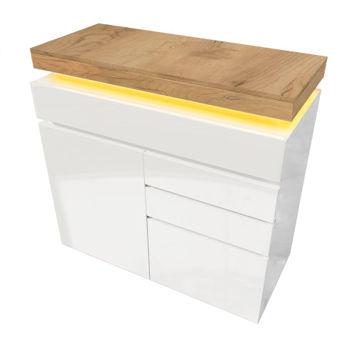 Chest Of Drawers,High-gloss Sideboard Cabinet With 2 Doors And 3 Drawers,Storage With RGB LED App-controlled,Multi-purpose Cabinet For Living Room And Bedroom, 115 X 110 X 39 Cm, White