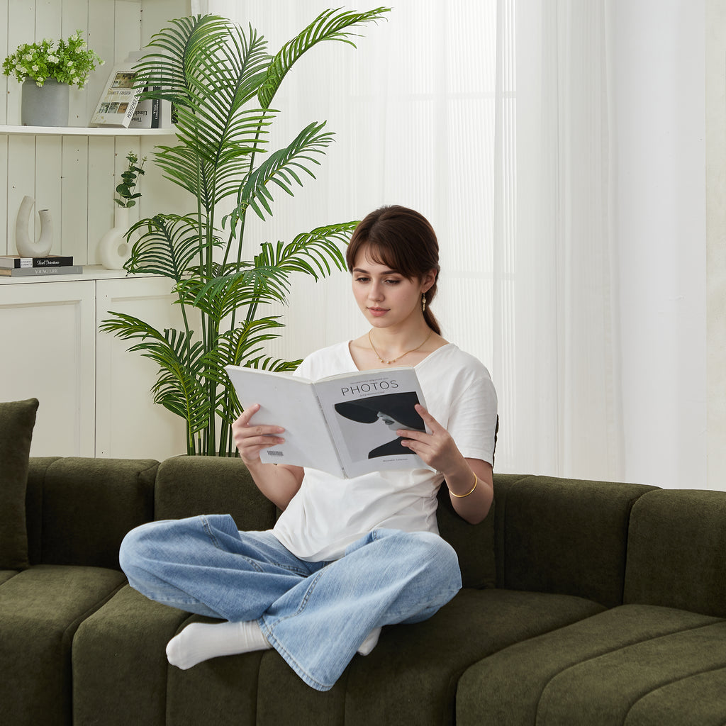 Chenille Curved Sectional Sofa With 2 Pillows,Curved Symmetrical Modular Semi Circular Sofa Sectional For Bedroom, Living Room, Office For Leisure Or Nap, Reading Room, And Lobby