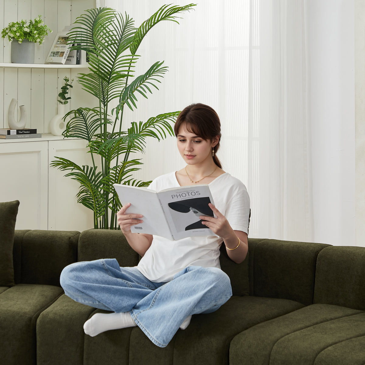 Chenille Curved Sectional Sofa With 2 Pillows,Curved Symmetrical Modular Semi Circular Sofa Sectional For Bedroom, Living Room, Office For Leisure Or Nap, Reading Room, And Lobby