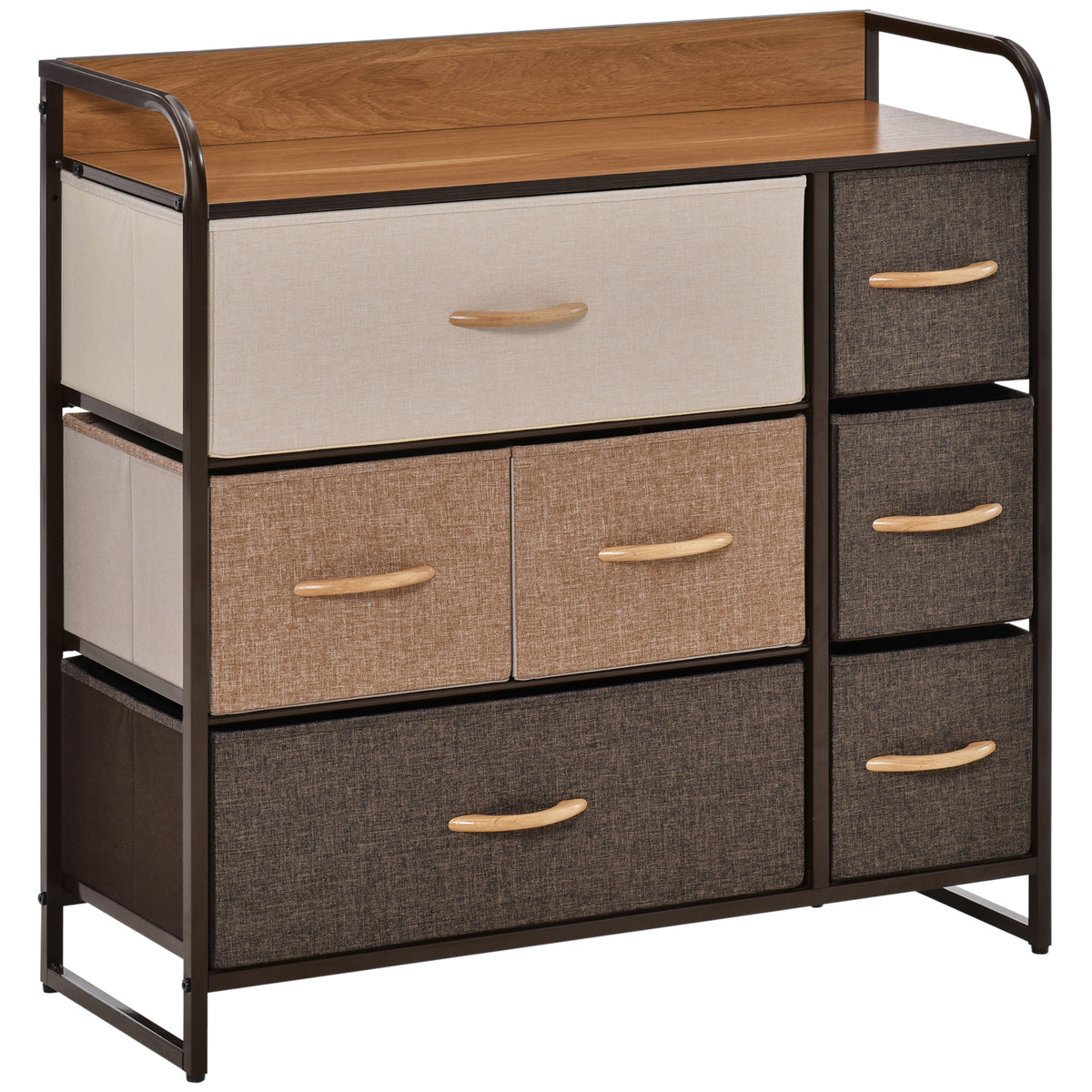 3-Tier Storage Organizer for Bedroom Entryway, 7-Drawer Dresser with Steel Frame for Bedroom, Maple Wood