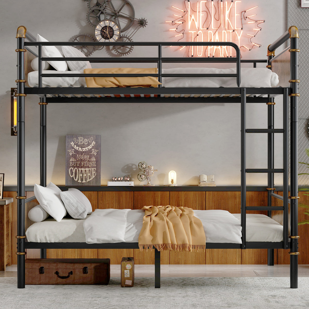 Double Bed Plus Double Bed Plus Metal Bunk Bed, Industrial Grade Detachable Bunk Bed With Safety Railing, Suitable For Teenagers, Black, Prohibited Platform Temu