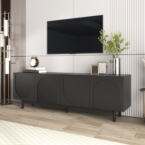 Modern Black TV Cabinet  175 X 38 X 56 Cm, Adjustable Shelves, Lightweight Lowboard TV Furniture In Luxury Style